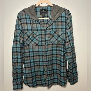 Blue and Gray Plaid Hooded Shirt